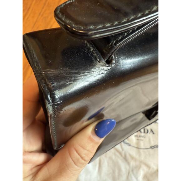 Prada Shoulder Crossbody Bag Womens Black Nylon Patent Leather Made in Italy - Picture 15 of 16
